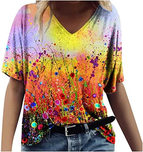 Блуза, Тениска за Момичета, Юноши Лято Есен Памук с Къс Ръкав VОбразный Силует Цветен Графичен Обяд Топ S6 S6