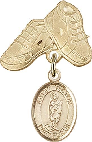 Детски икона Jewels Мания за талисман на Светия Виктор Марсельского и игла за детски сапожек | Детски иконата със златен пълнеж с талисман