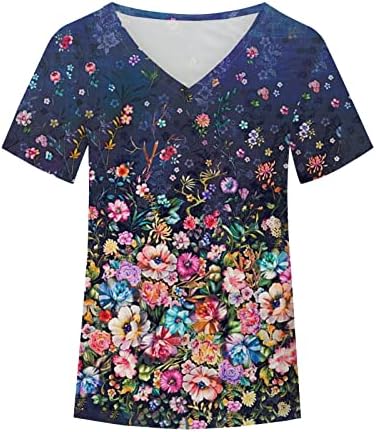 Блуза, Риза за Жени Лято Есен 2023, Модни Дрехи, Къс Ръкав, Дълбоко V-Образно Деколте, Памучен Ежедневни Риза с Графичен Дизайн,