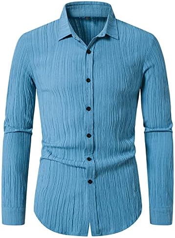 Мъжка Раирана Риза с дълъг ръкав и копчета, Ежедневни Ризи Slim Fit с отложным яка, Стилни ризи в бизнес стил (Син, Голям размер)