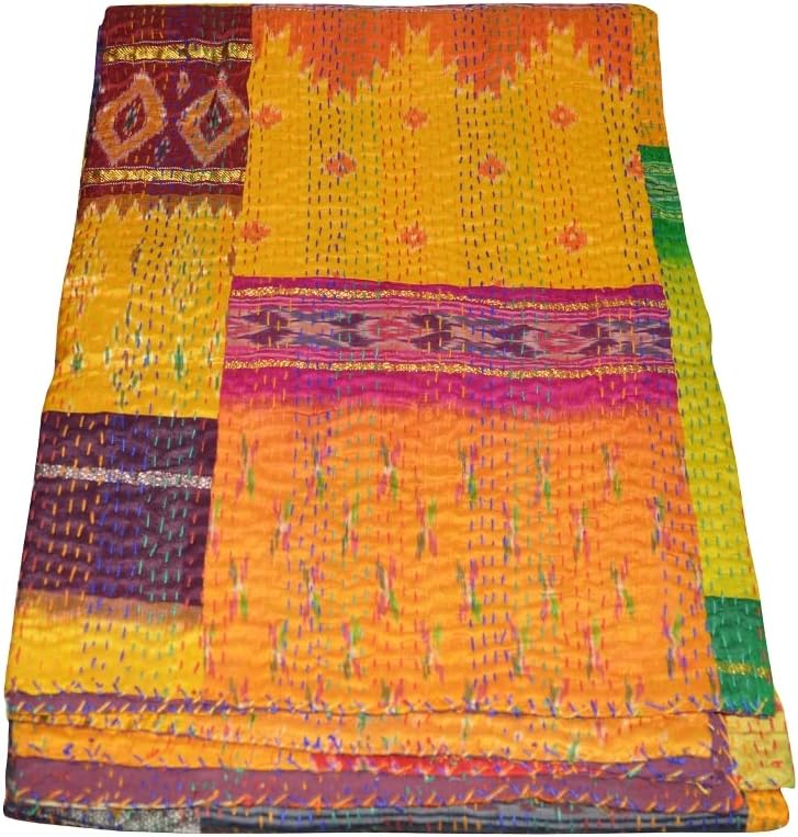 YUVANCRAFTS Мозайка Памучни Одеяло Kantha - Индийското Традиционно Спално Бельо Ръчно изработени, Винтажное Многоцветное Стеганое