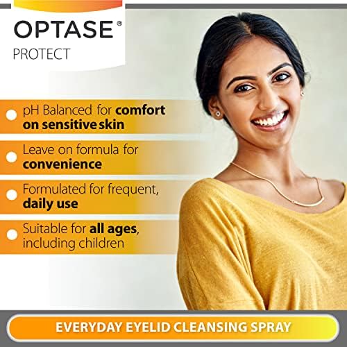 Optase Protect Спрей за почистване на клепачите - Спрей с хлорна киселина, за дневна защита - Спрей за почистване на възраст от сухота