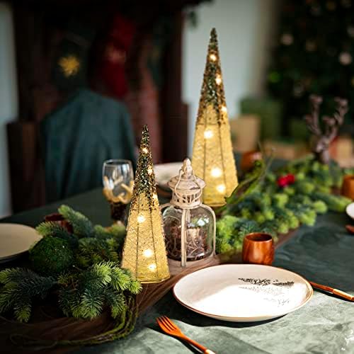 2 Бр. Свети Декорация за Коледната трапеза с пайети - Led Светлини във формата на Коледната Елха на батерии За Празничния