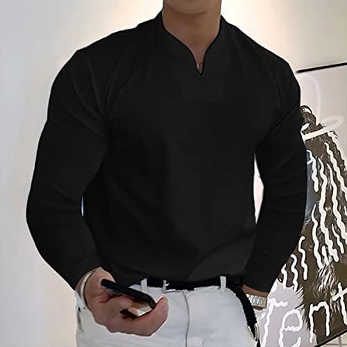 Мъжки ризи Henley с V-образно деколте, дълъг ръкав, Пролетно Облегающая бизнес Ежедневни тениска, Потник без яка и джоб