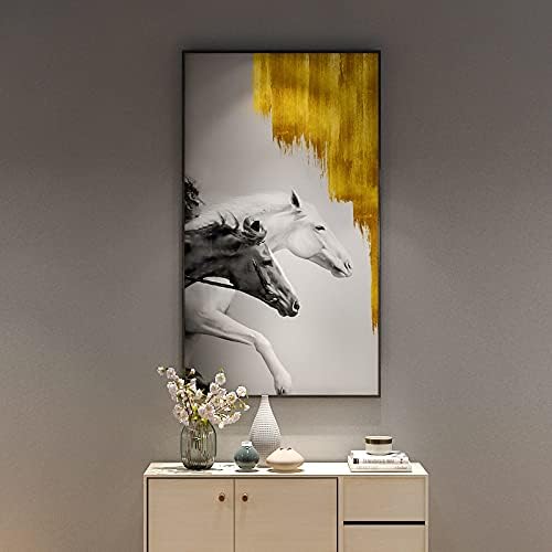 Ръчно Вертикално живопис - Абстрактна животно, Два Коня, Голям Размер, Входна Живопис с маслени Бои Върху платно, Съвременно