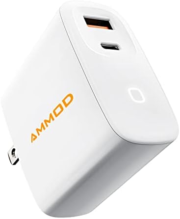 Монтиране на зарядно устройство, USB C - AMMOD 65W GaN Charger, 2-Пристанище Монтиране на зарядно устройство, Зарядно устройство за бързо зареждане тип C със сгъваема с вилица