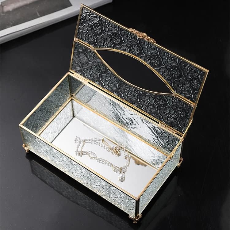 N/A Кутия за салфетки от целофан със златен щрих, Резбовани декоративни кутия за съхранение на медната ивица, Начало декор (Цвят: