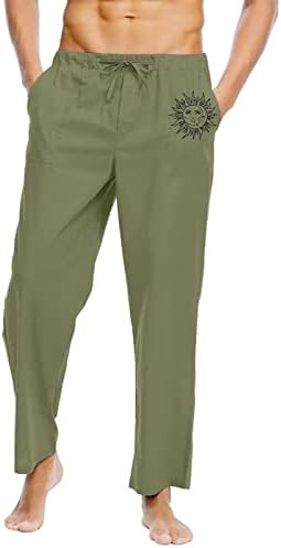 Мъжки домашни панталони, мъжки всесезонни панталони, всекидневни обикновена памучни панталони с изображение на слънцето, свободни