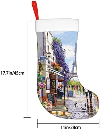 Коледни Чорапи YILEQUAN 18 Инча, Класически Чорапи, Градинска Сцена на Париж, Айфеловата Кула, за Семейна Почивка, Украса за Коледното