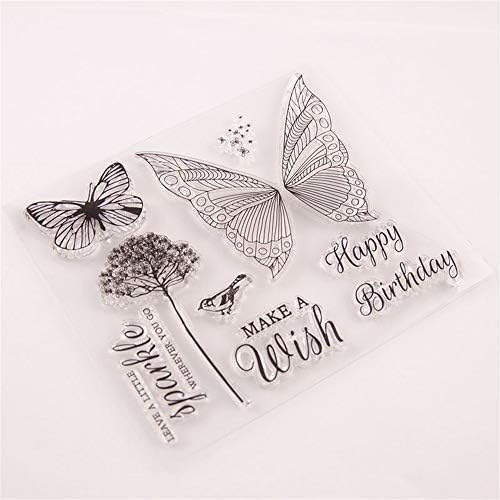 Честит Рожден Ден, Загадай желание, Пеперуда-Глухарче, Блестящи Прозрачни Печати за Направата на коледни картички, Украса и Scrapbooking,