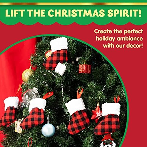 JOYIN 18 Опаковка 5 Коледни Чорапи, Коледни Изпъстрен в Червено и Черно Празнични Чорапи от Бъфало за Коледната Декорация, Коледни Неща Украса