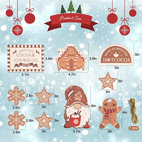 Декор на Коледните Диференцирани на тавата - Коледна украса под формата на коледни дървени табели, Хижа, Пряничного човек и Елф,