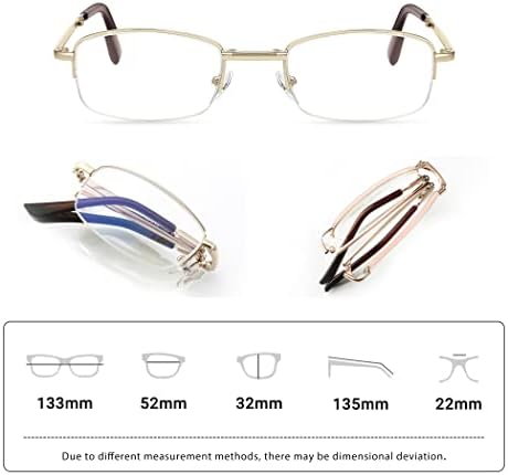 EYESPEX 2 Сгъваеми очила за четене, Метални Компютърни Очила в Полурамке, Златни Компактни Унисекс Очила за четене, Калъф за четене В пакет