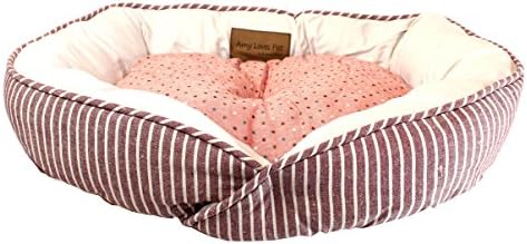 AMYLOVESPET Mongstars Уютна Кръгла Меко легло за кучета с шарките на райета, 22 x 20 x 7 инча (розов)