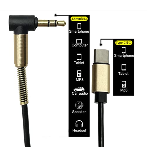 Навити аудио кабел USB C-3.5 мм с КПР, Seadream Type C с прав ъгъл 1/8 TRS Aux Кабел за автомобилни радио, Усилвател, Съвместим