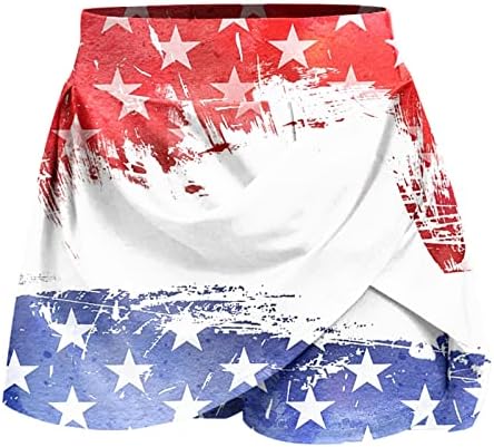 На 4 юли, Спортни Поли с Къси панталони под Американски флаг за Жени, Струящиеся Плисирани къси Панталони за голф с Висока