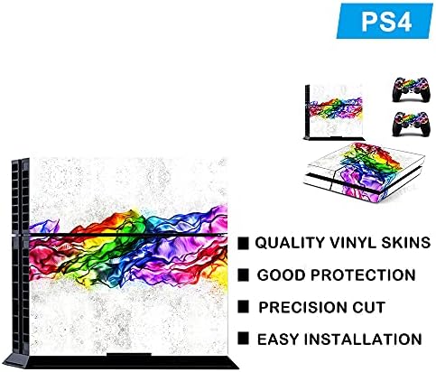 FOTTCZ Кожа PS4, vinyl стикер върху цялото тяло, стикер на кожата, калъфче за конзолата Playstation 4 и две контролери - Rainbow