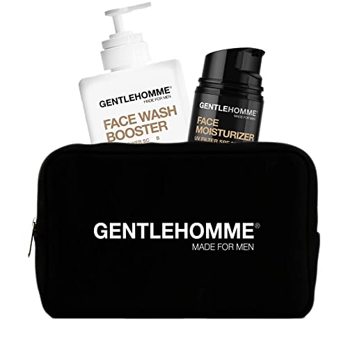 Комплект за грижа за лицето Gentlehomme - Торбичка, Крем за лице и почистващо средство за мъже, вещи от първа необходимост