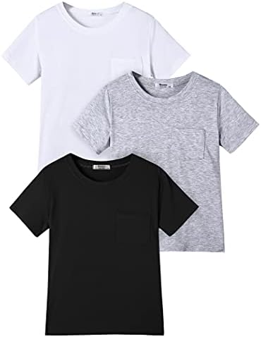 Boyoo /Тениски с къси ръкави за момчета от 3 опаковки, Однотонная памучен тениска с кръгло деколте и джоб за деца от 5 до 14