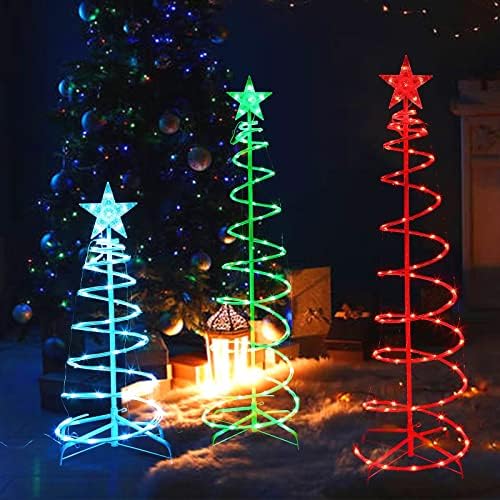 3 Опаковки Блестяща Многоцветен Коледно Спирала коледно дърво, с Дистанционно Управление за Външна Коледна украса, Коледни