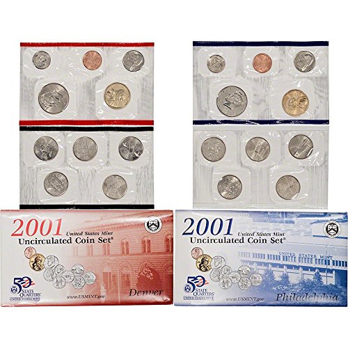 2001 P & D Монетен двор на САЩ 20-Набор от монетни дворове с не обращающимися четвертаками щата