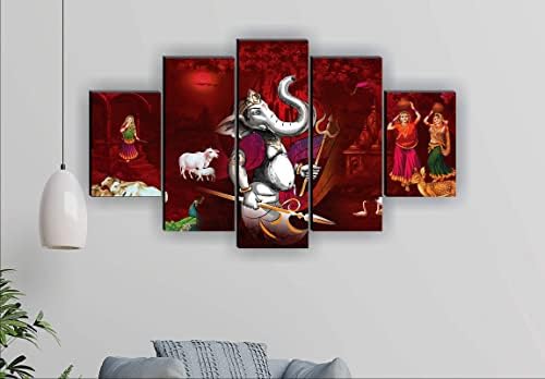 SAF Комплект от 5 Ганеш Религиозната художествена Домашни декоративни стенни Живопис 30 инча x 18 инча PNLS32217
