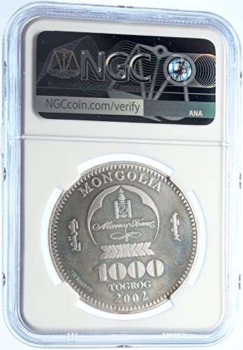 2002 MN 2002 Завоевателя Монголия Великият чингис хан AR 100 монета MS 66 NGC