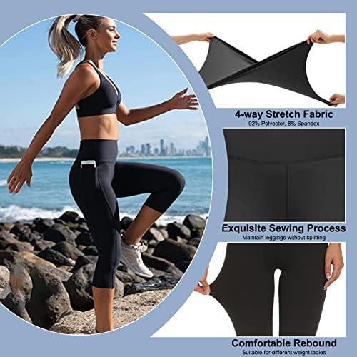 3 Опаковки Леггинсов с джобове за жени, Меки Спортни Панталони за йога с контрол на корема и висока талия (размер Reg & Plus)