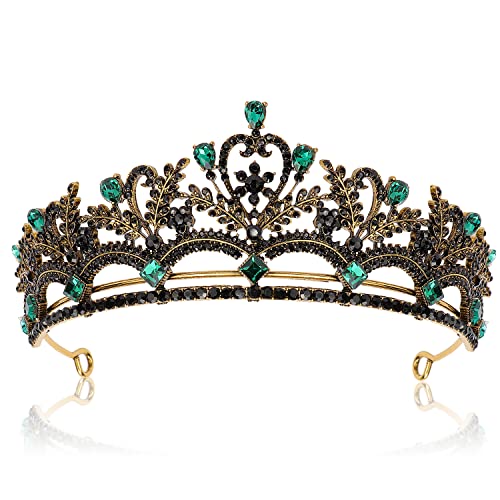 Реколта Черна Корона в стил Барок, Кристални Зелени и Черни главно за Жени, Костюм за Хелоуин, Диадема, Корона на Кралица,