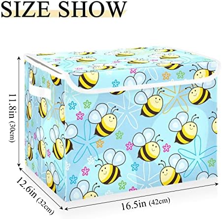 Krafig Красиви Многоцветни Пчелите Сгъваема Кутия За Съхранение на Голям Кубичен Органайзер Кутии Контейнери Кошница с Капаци, Дръжки за