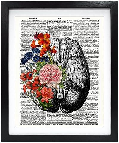 Stefan Arts 8X10 Без Рамка Човешкия Мозък с Цветя през Пролетта на Ума Ретро Обновен Речник Художествена Печат Портретно