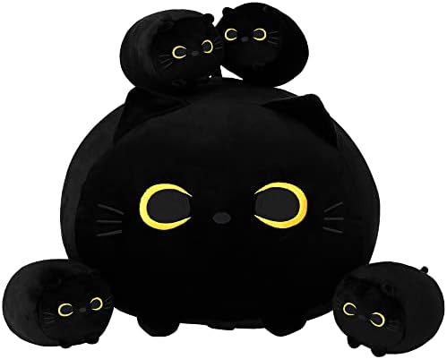 Плюшен Черна Котка SQEQE, Плюшени Играчки, за да черна Котка с 4 Красиви Детски Плюшени Играчки в Корема, Мека Възглавница,