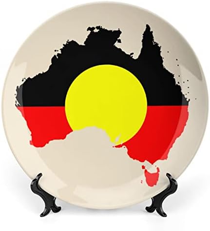 Австралийски Флаг Аборигени Карта Декоративна Чиния Кръгла Керамична Чиния от Костен Порцелан със Стойка за Показване за