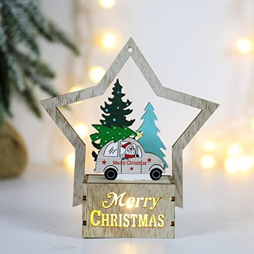 XIOS Коледна Украса, Коледни Светещи Дървени Орнаменти за Украса Led Лампа САМ Дървена Вила за Прозорци Коледно Декориране