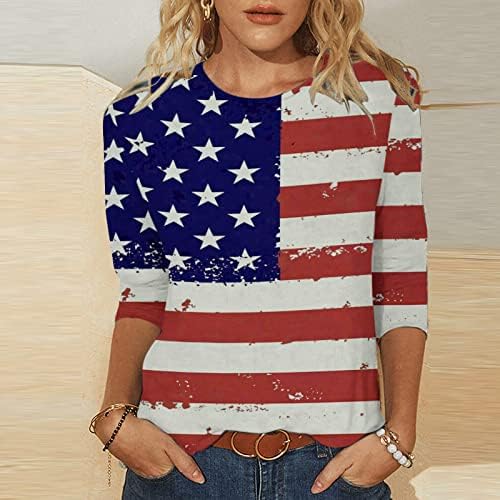 Vifucz Ден на Независимостта Флаг Звезда Графична Тениска за Момичета С Кръгло Деколте и 3/4 ръкав Ежедневни Шарени Блузи, Тениски,