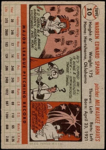 1956 Topps 10 Уорън Спан Милуоки Брейвз (Бейзболна картичка), БИВШ играч на + Брейвз