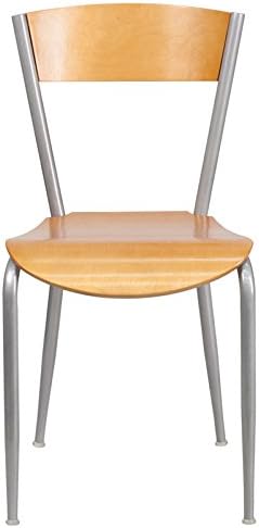 Ресторант стол, направен от Сребрист метал Серия Flash Furniture Invincible - Облегалка и седалка от Дърво