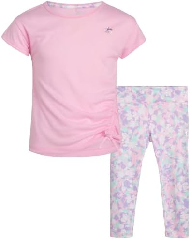 Комплект спортни облекла за момичета RBX - тениска за изпълнения с къс ръкав и гамаши-капри (6X-12)