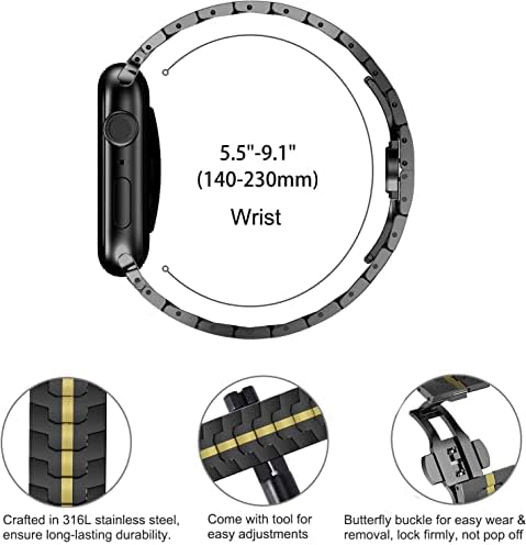 WINGLE, Съвместим с Apple Watch Ultra Band 49 мм 45 мм 44 мм 42 мм, мъжка серия 8 Серия 7, Метална каишка от Неръждаема
