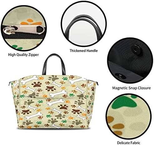 Чанта за Пелени с принтом Кучешки Лапи, чанта-тоут с Ремъци за Количка, Модел на Костите, на Голяма Пътна Чанта за Памперси, Бебешка
