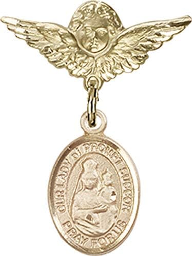 Jewels Мания Детски Икона с талисман Богородица бърза помощ и Пин Ангел с крила | Детски Иконата със златен пълнеж с талисман Богородица