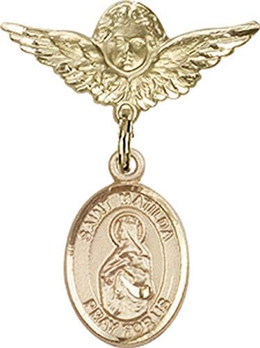 Детски икона Jewels Мания за талисман на Свети Матильды и пин Ангел с крила | Детски иконата със златен пълнеж с талисман
