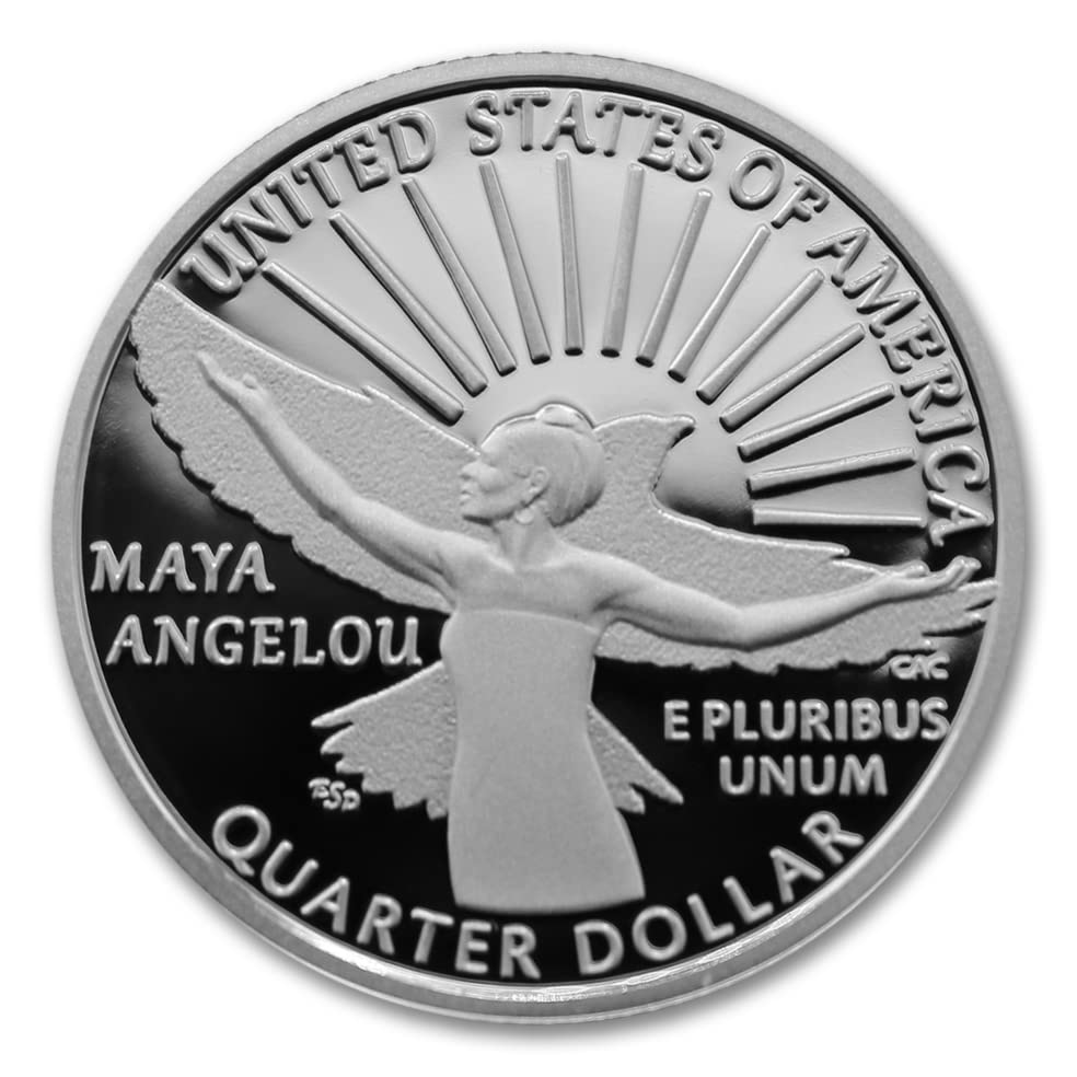 Лимитированная серия American Women 2022 S: Сребърна монета от четвърт монети Мая Angelou (в капсули) със сертификат за автентичност 25 цента,
