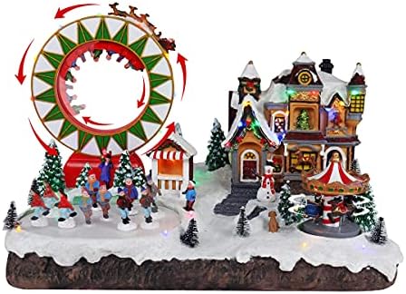 Големият карнавал в Коледното село - Анимационен Музикална Снежна село с предварителна подсветка, Движещи се фигуристами, Шейна