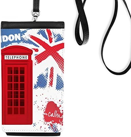 Обединено Кралство Великобритания Лондон Флаг Червена Телефонна Будка Телефон В Чантата Си Портфейл Окачен Мобилен Калъф Черен