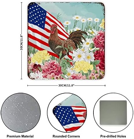 Реколта Метални Табели с Патриотичен Флага на САЩ, Ферма Пилета, Петли, Цветя Маргаритки, Потрепанная Вратата, Табели с Вратата Знак,