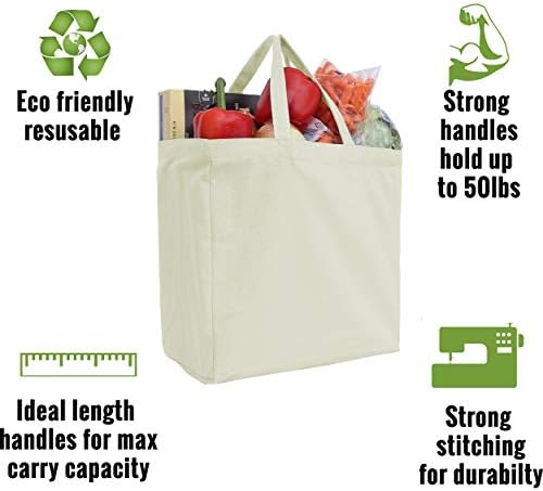 За многократна употреба Платно Хранителни чанти Threadart от памук, повишена здравина, 3 броя|, Със Здрави дръжки могат
