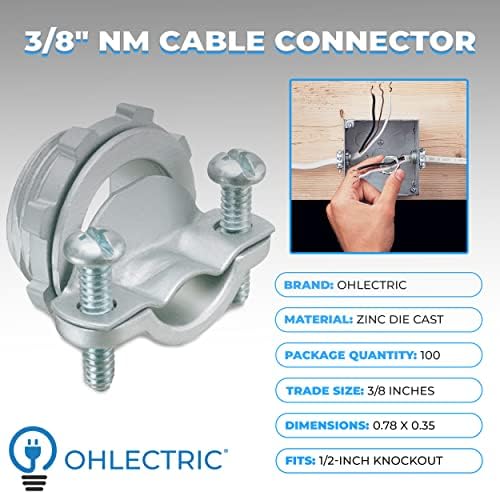 Cable конектори OhLectric 3/8 За черупката NM и гъвкав кабел с диаметър от 0,30 до0,45 инча; Идеални за страничен, 1/2;