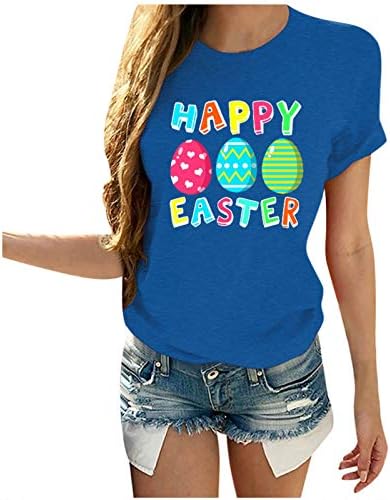 По-големи Размери, Великденски Ризи за Жени, Забавни Яйца, Тениска с Писмото Принтом, Свободни Празнични Върхове с Кръгло деколте