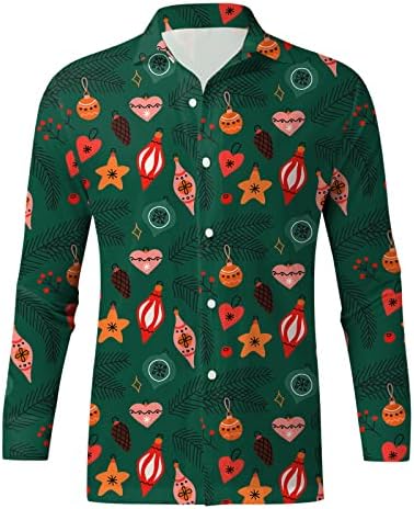 WOCACHI Коледни Ризи с копчета за Мъже с Дълъг Ръкав, Забавна Коледна Ежедневни Риза с Принтом Дядо Коледа, Празнична Риза за Парти